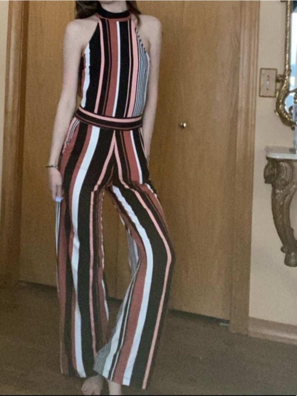 Venus Soft Striped Romper, Jumpsuit, Orange, Black